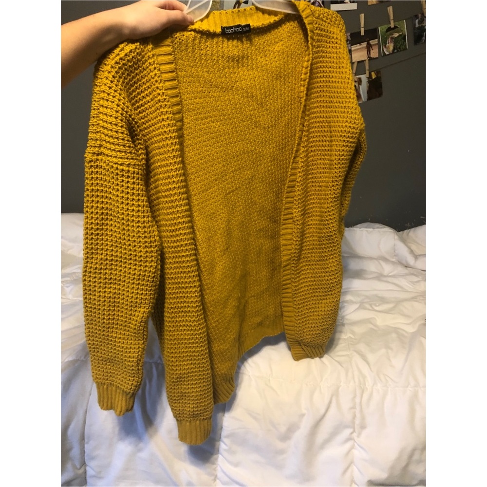waffle mustard yellow cardigan
